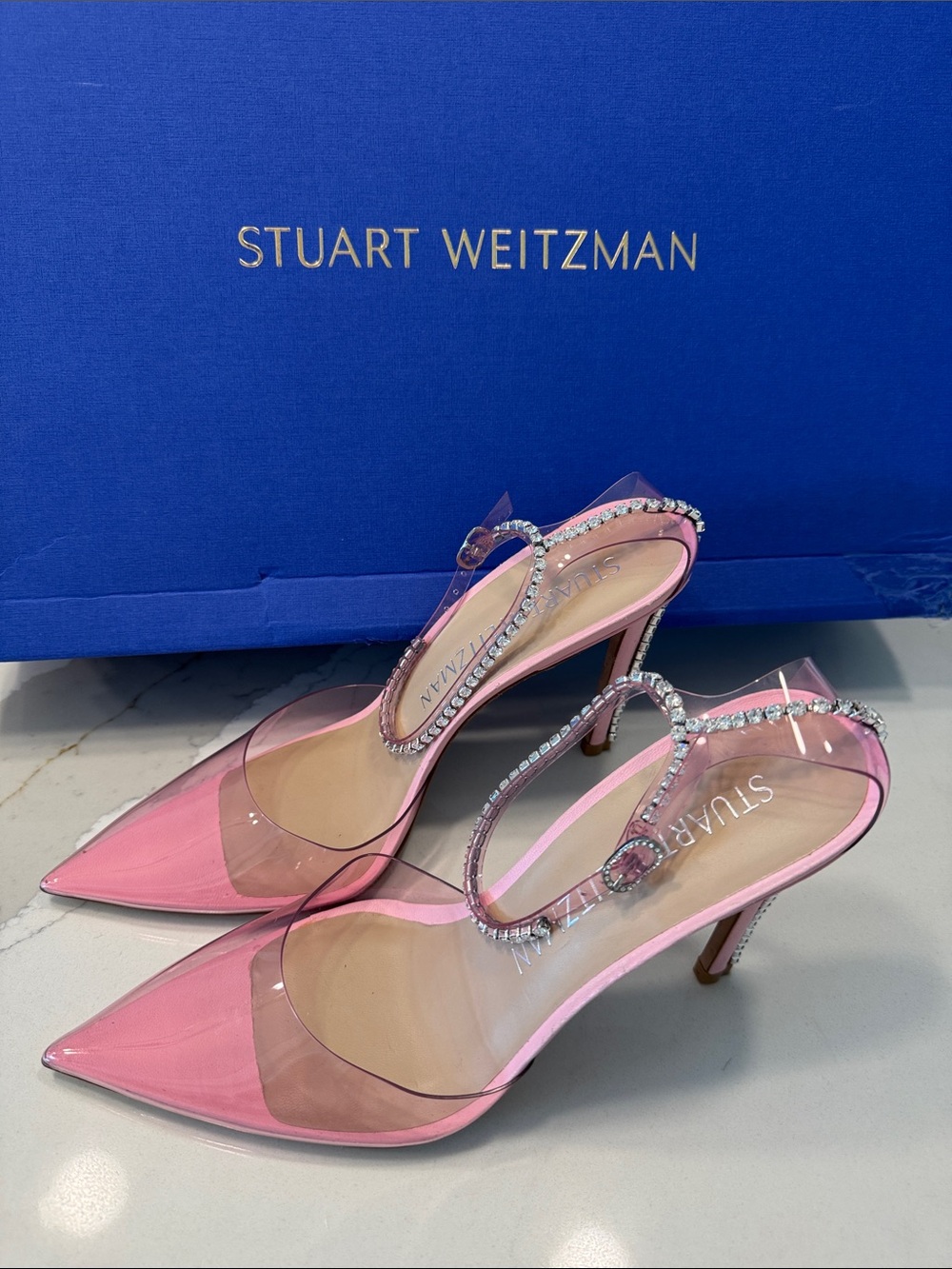 Stuart Weitzman Pink Crystal-Ankle PVC Pointed-Toe Pumps 10 - Picture 2 of 10